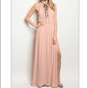 Pink Maxi Dress w/side slits - S M